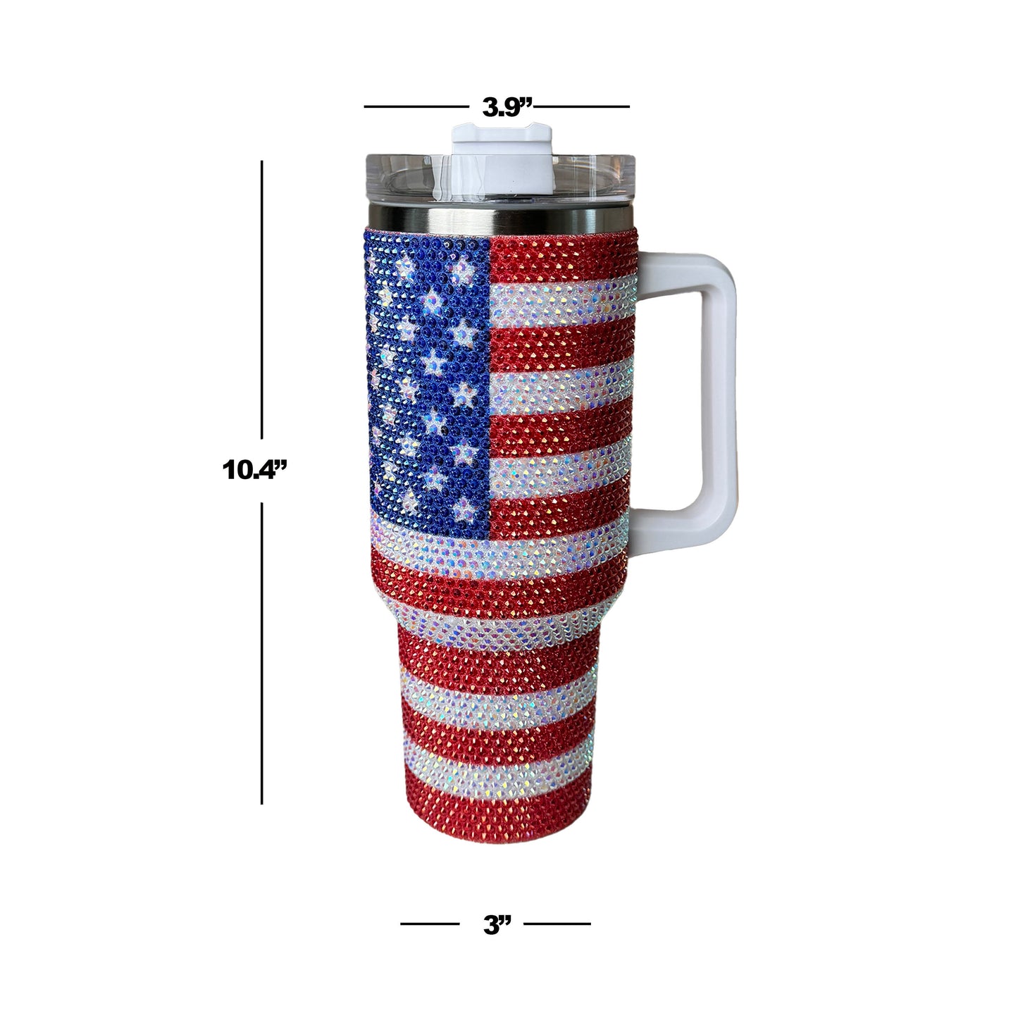 40oz Tumbler, Rhinestones Tumbler, USA Flag Rhinestones, Stainless Steel Tumbler, Thermal Insulated Tumbler, Leak Proof