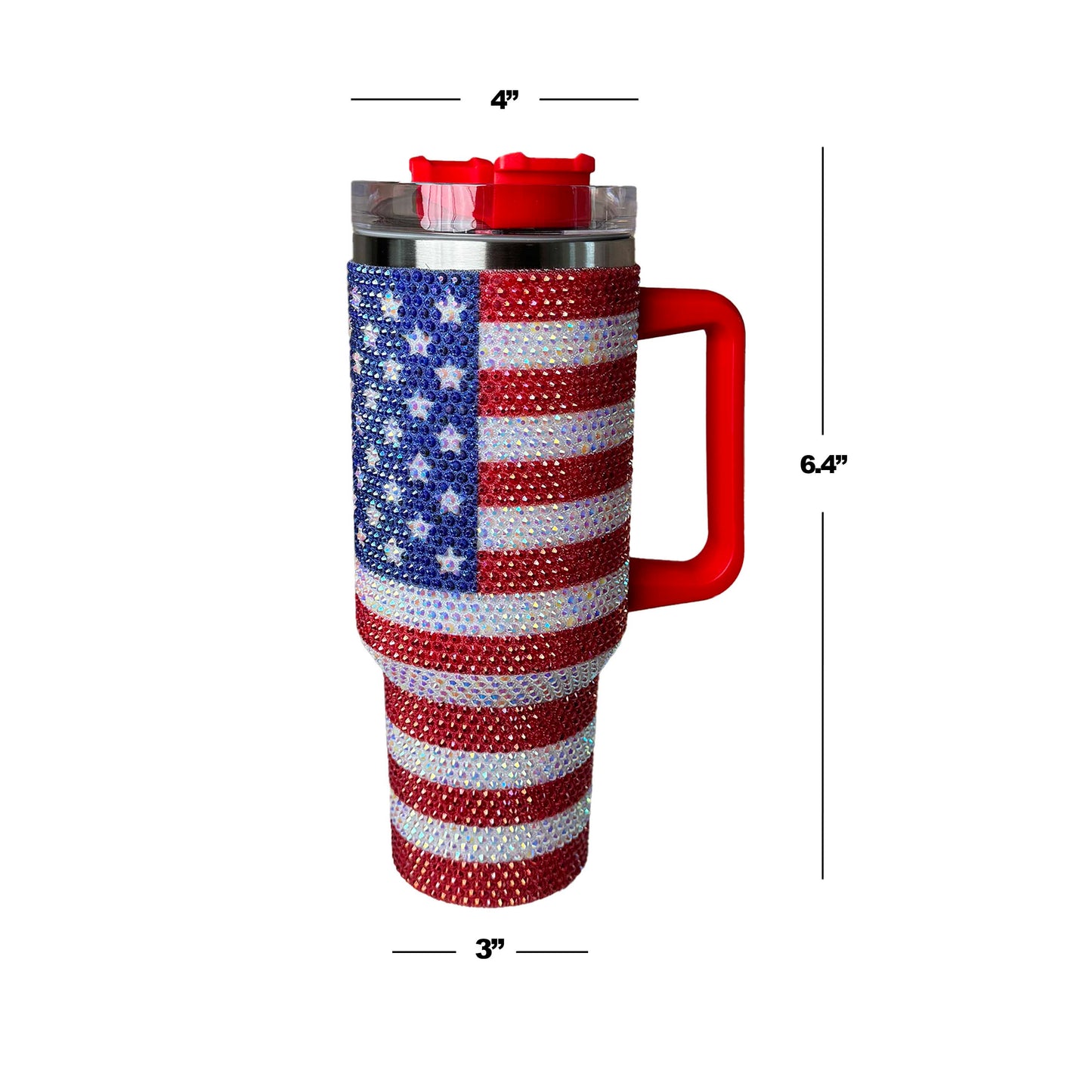 40oz Tumbler, Rhinestones Tumbler, USA Flag Rhinestones, Stainless Steel Tumbler, Thermal Insulated Tumbler, Leak Proof