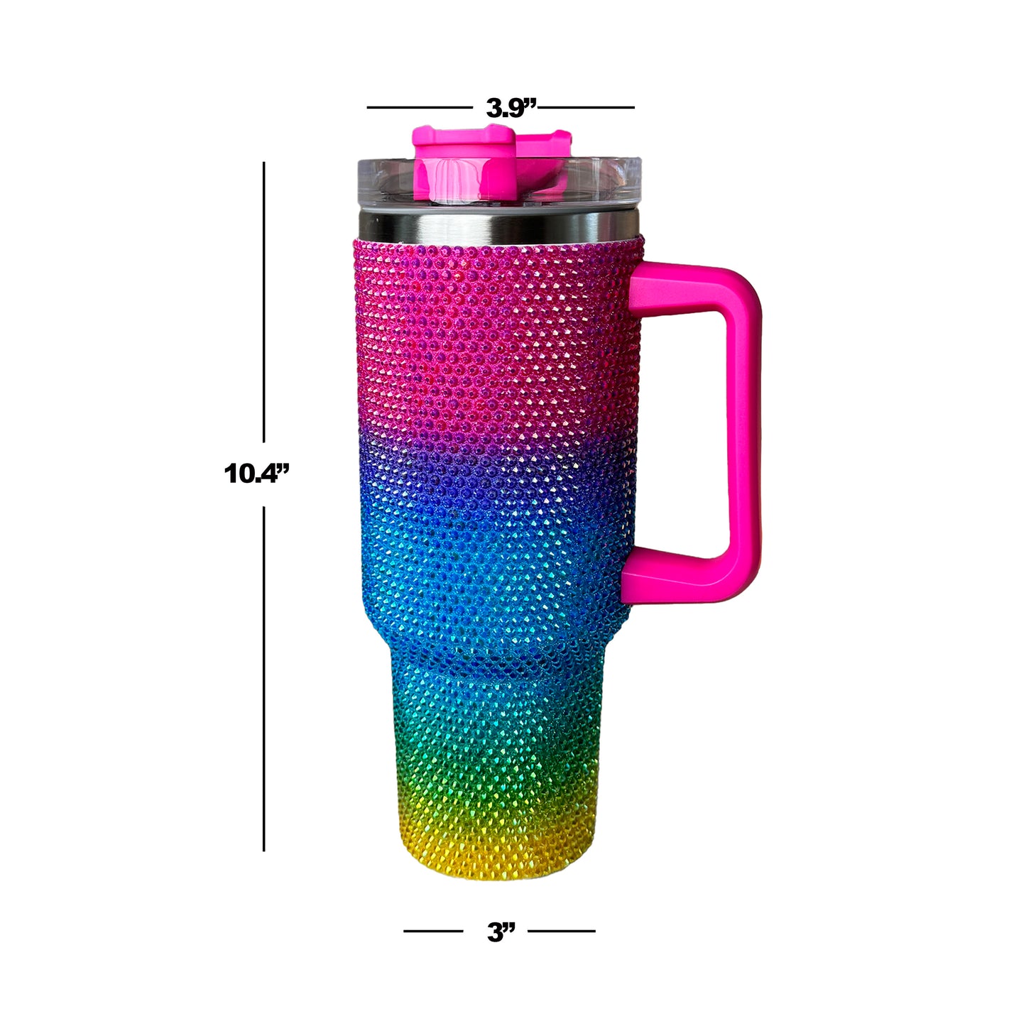 40oz Rhinestones Tumbler, Rainbow Rhinestones, Leak Proof, Spill Proof, Stainless Steel, Thermal Insulation