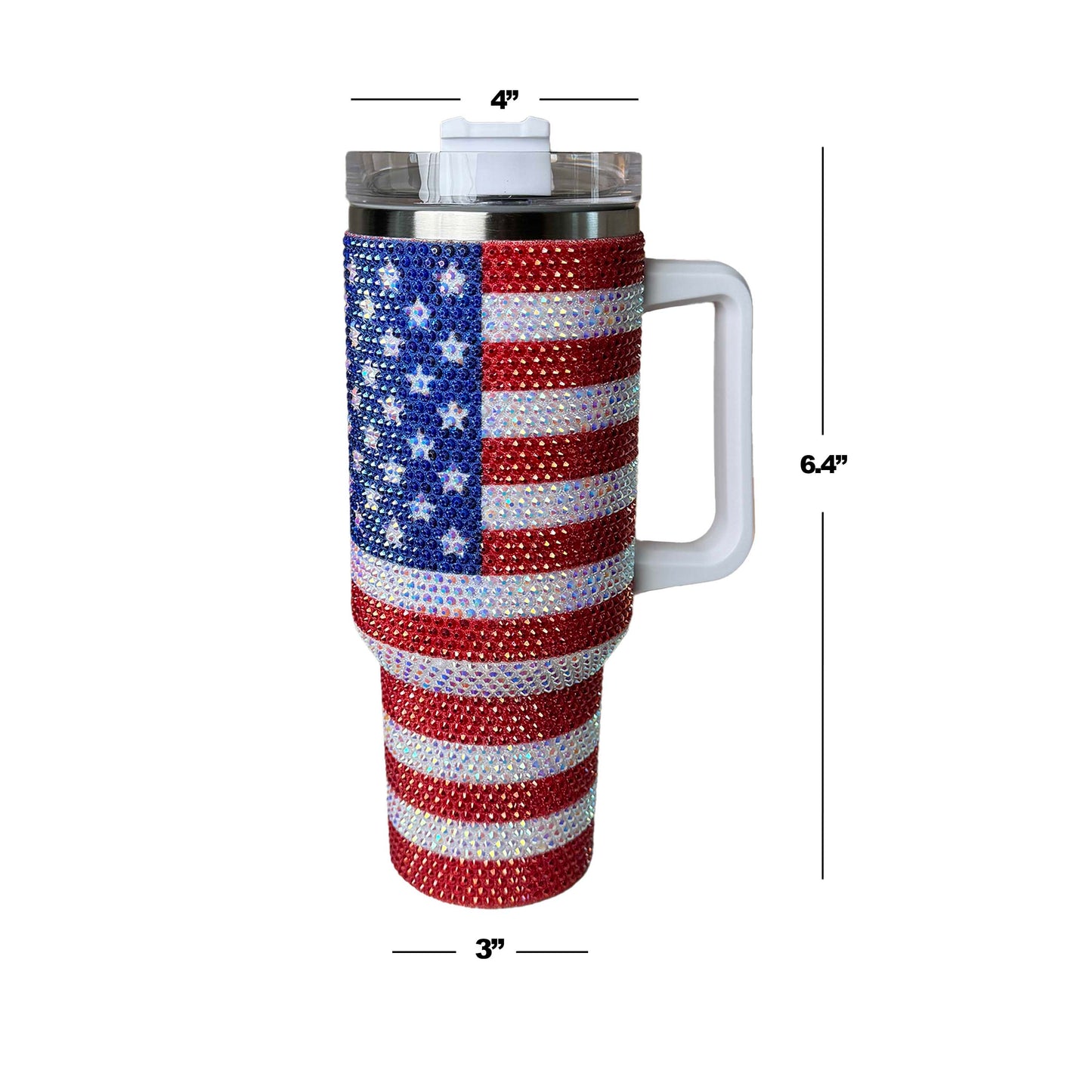 40oz Tumbler, Rhinestones Tumbler, USA Flag Rhinestones, Stainless Steel Tumbler, Thermal Insulated Tumbler, Leak Proof